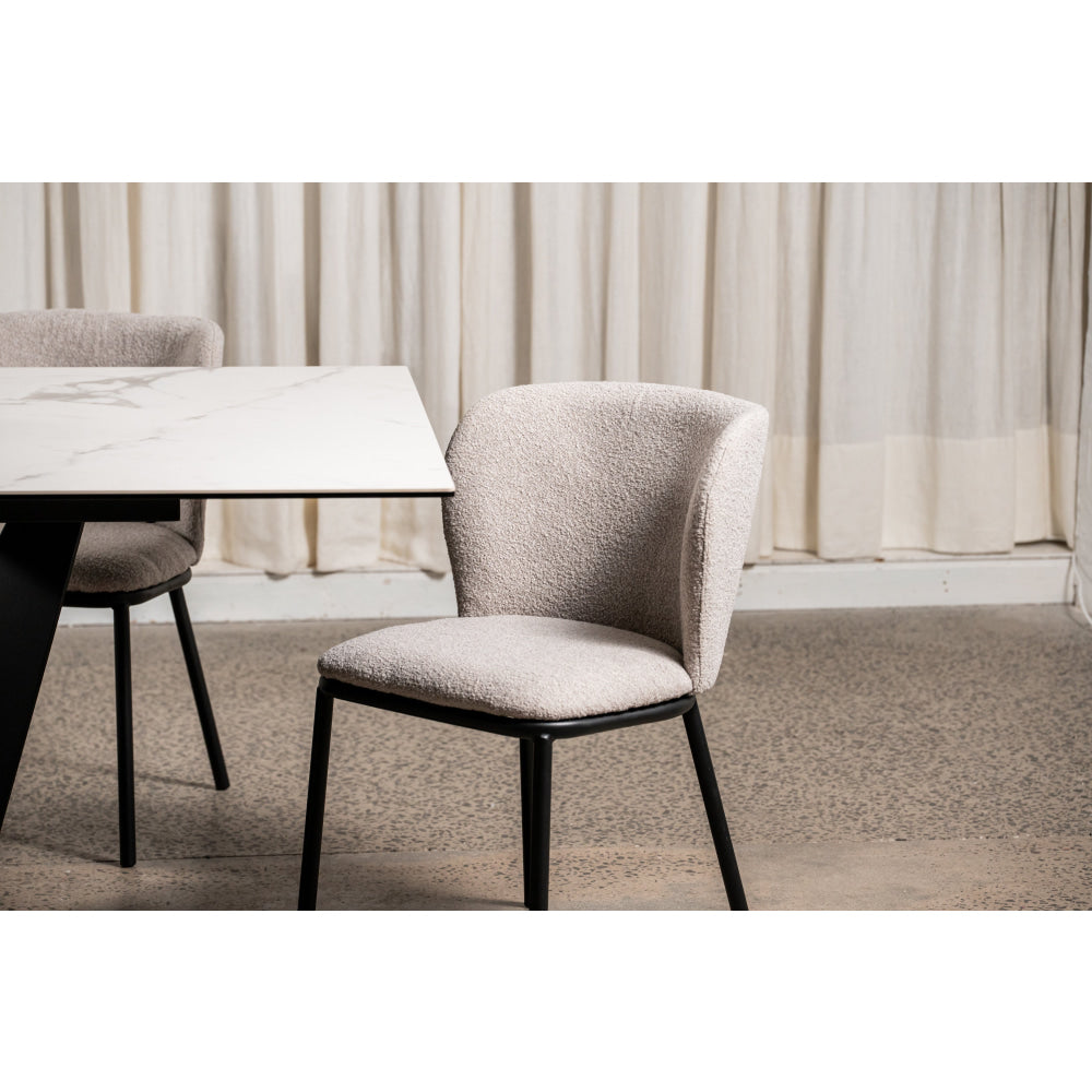 Set Of 2 Carmen Modern Boucle Fabric Kitchen Dining Chair Metal Legs - White Fast shipping On sale