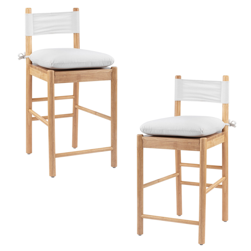 Set Of 2 Casey Wooden High Back Rest Kitchen Counter Bar Stools W/ Cushion White/Oak Stool Fast shipping On sale