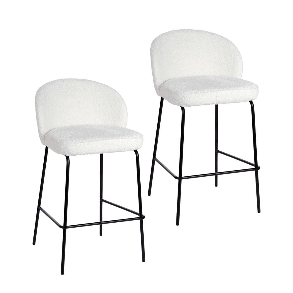 Set Of 2 Chiara Boucle Fabric Kitchen Counter Bar Stools 66cm Metal Frame - Ivory Stool Fast shipping On sale