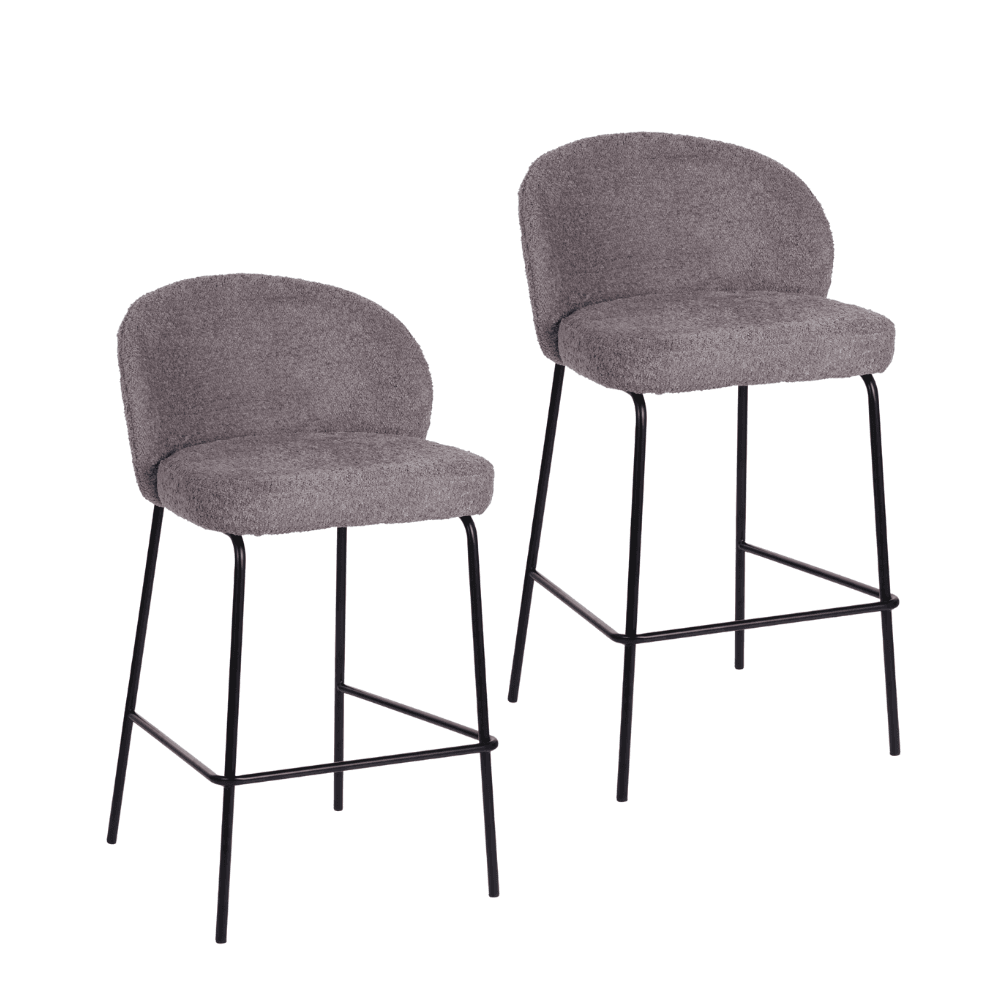 Set Of 2 Chiara Boucle Fabric Kitchen Counter Bar Stools 66cm Metal Frame - Pewter Stool Fast shipping On sale