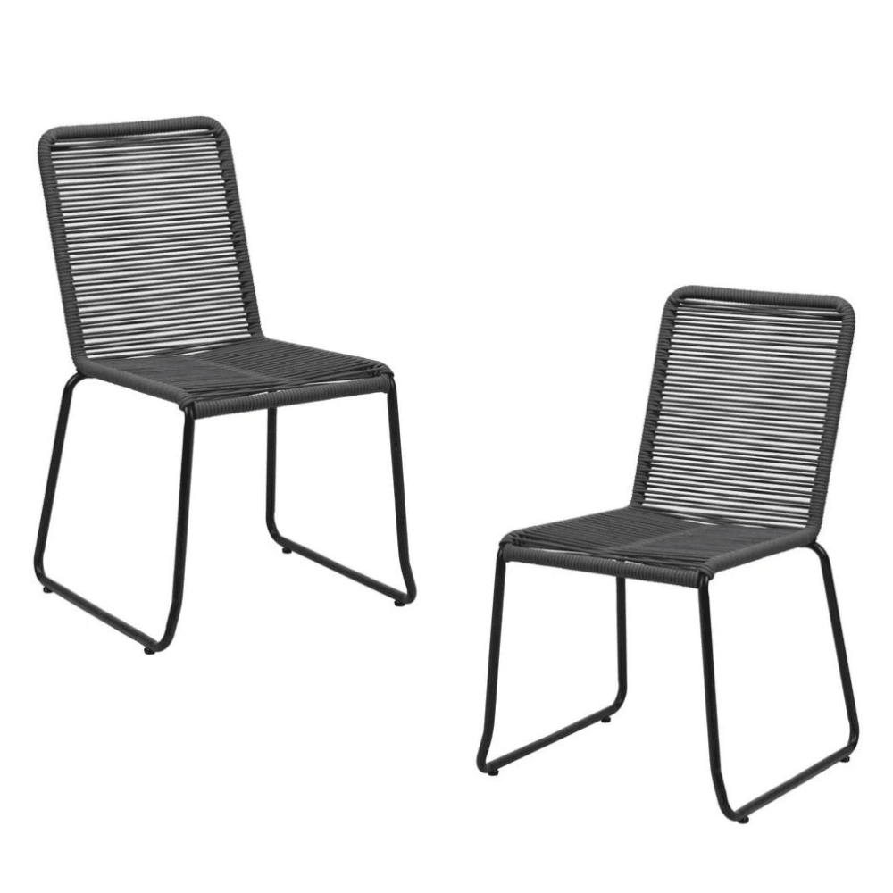 Set Of 2 Clara Stylish Rope Woven Outdoor Dining Chair Metal Frame - Charcoal Fast shipping On sale