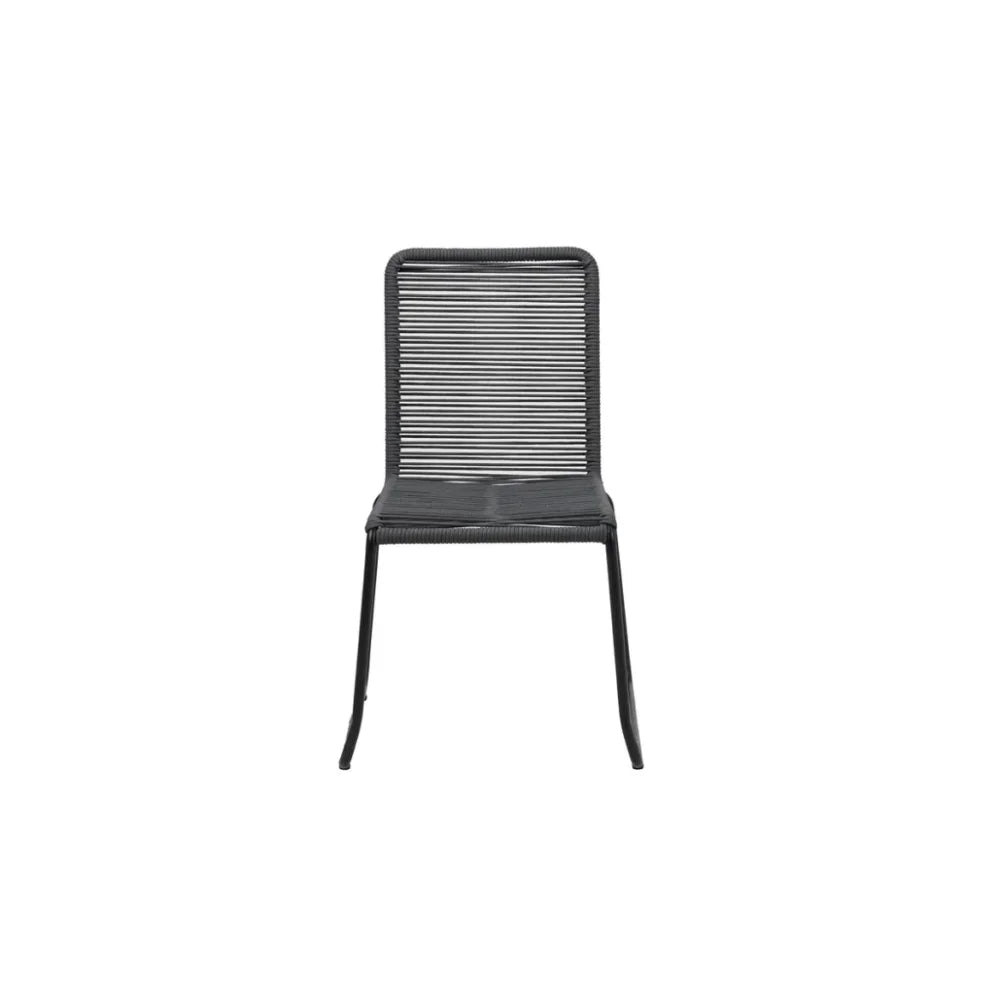 Set Of 2 Clara Stylish Rope Woven Outdoor Dining Chair Metal Frame - Charcoal Fast shipping On sale