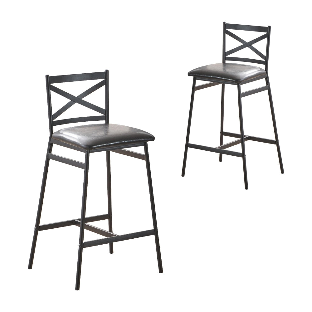 Set Of 2 Connie Metal Frame PU Seat Kitchen Counter Bar Stool - Black Fast shipping On sale