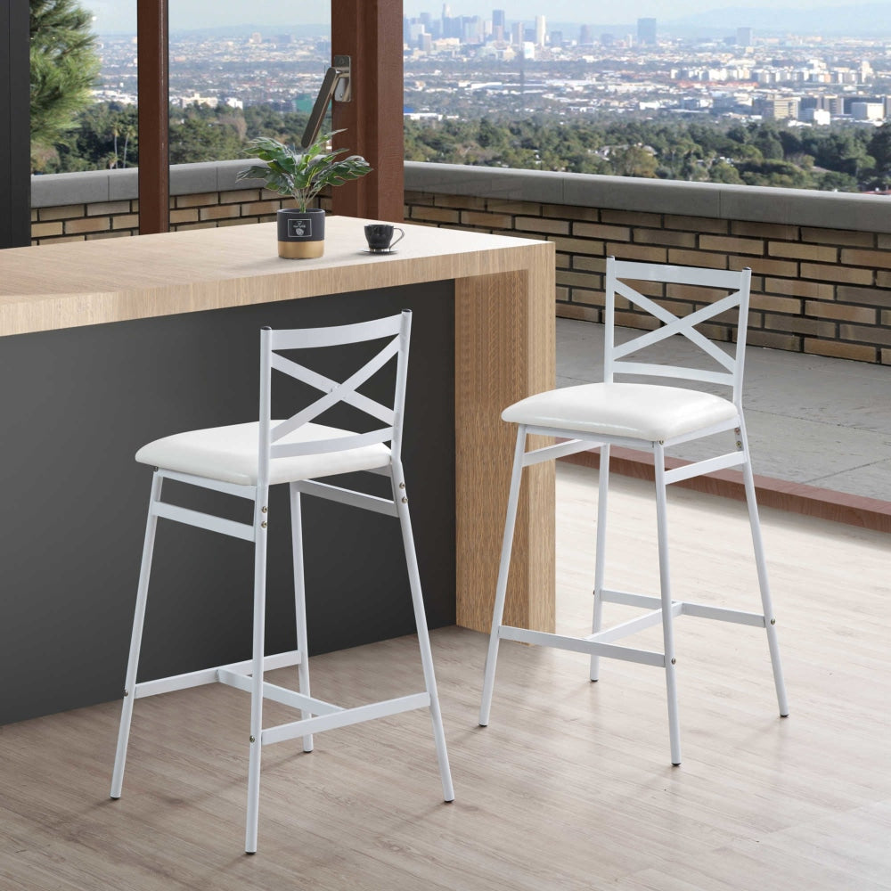 Set Of 2 Connie Metal Frame PU Seat Kitchen Counter Bar Stool - White Fast shipping On sale