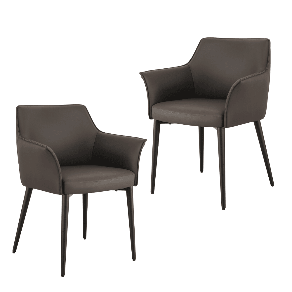 Set of 2 Dante Eco Leather Kitchen Dining ArmChair Metal Frame - Grey Chair Fast shipping On sale