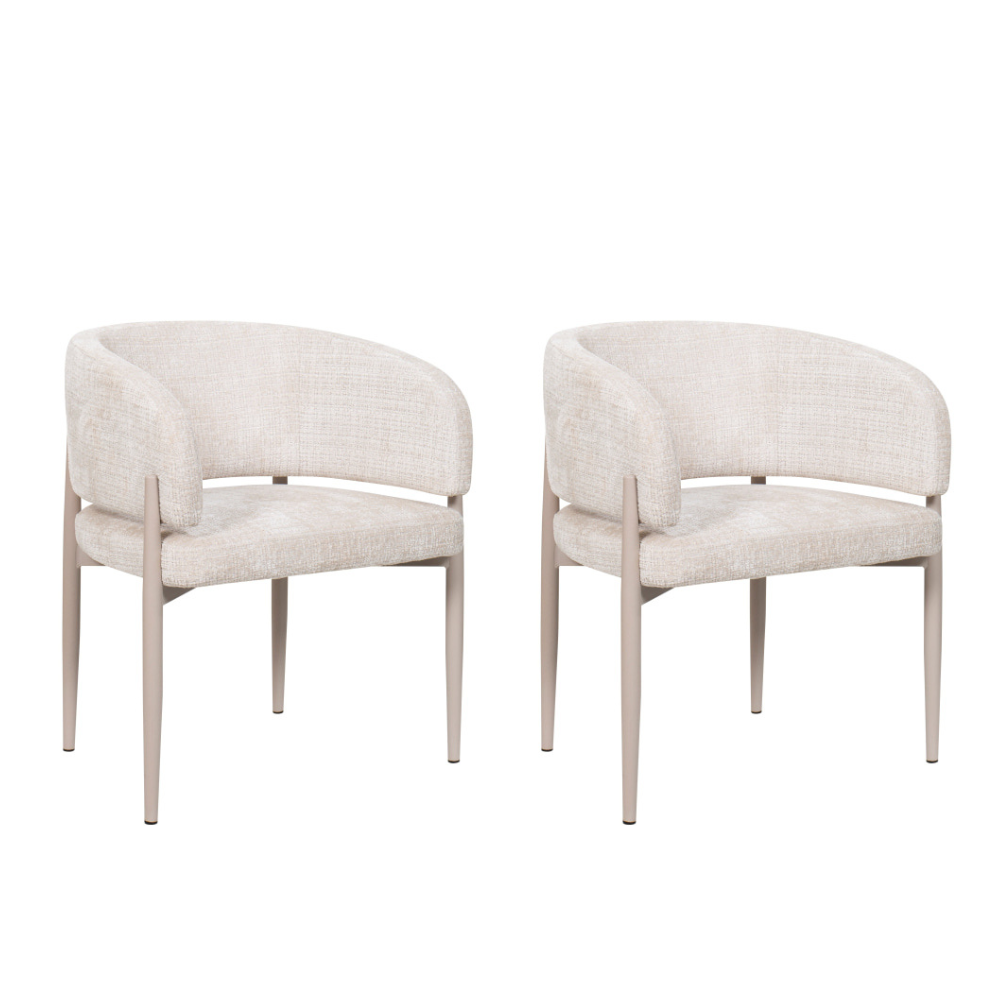 Set of 2 Daphne Fabric Kitchen Dining Armchair Metal Legs Cream Chair Fast shipping On sale