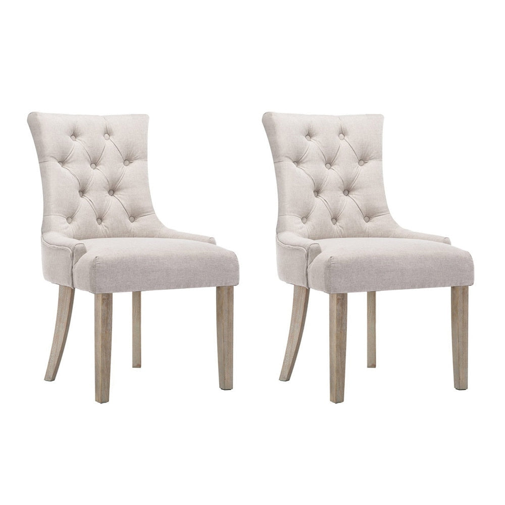 Set of 2 Dining Chair Beige CAYES French Provincial Chairs Wooden Fabric Retro Cafe Fast shipping On sale