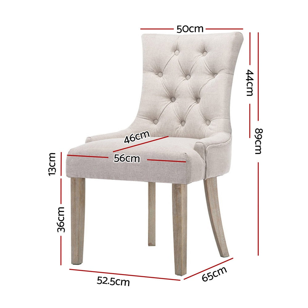Set of 2 Dining Chair Beige CAYES French Provincial Chairs Wooden Fabric Retro Cafe Fast shipping On sale