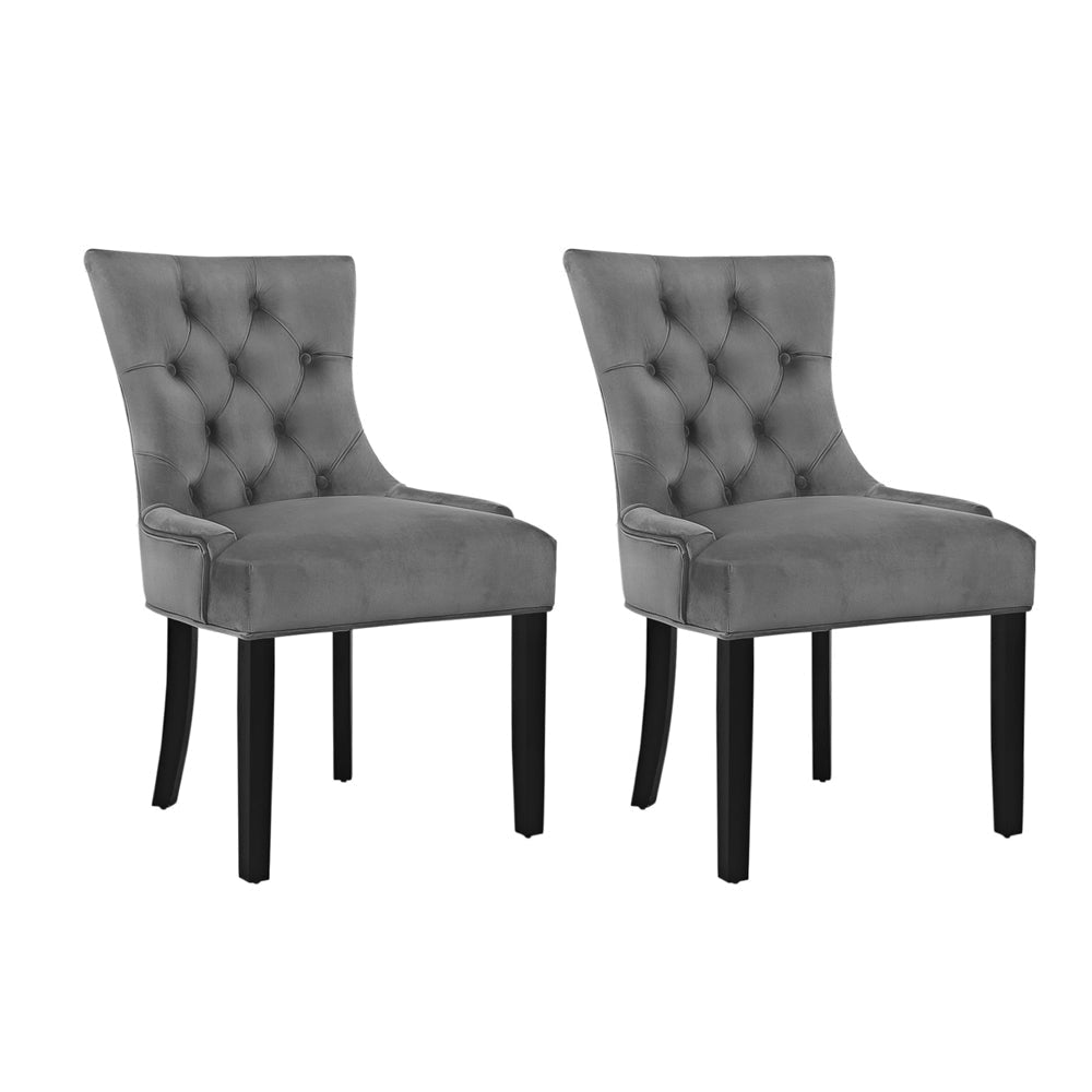 Set of 2 Dining Chairs French Provincial Retro Chair Wooden Velvet Fabric Grey Fast shipping On sale