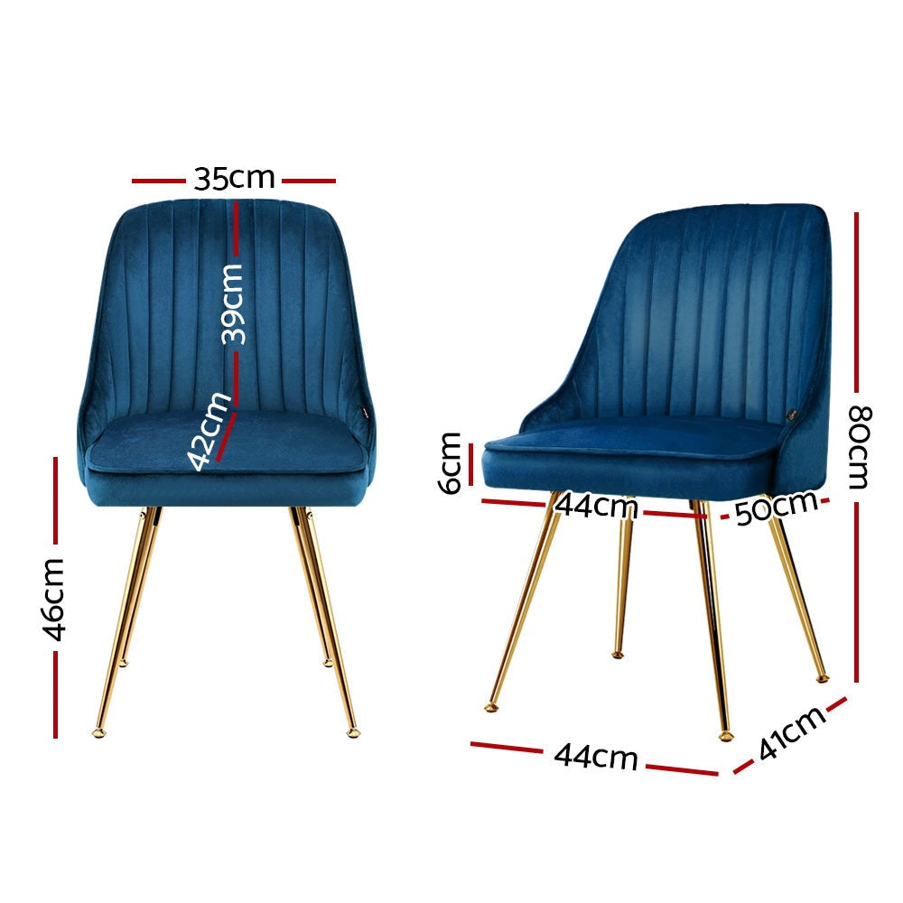 Set of 2 Dining Chairs Retro Chair Cafe Kitchen Modern Metal Legs Velvet Blue Fast shipping On sale