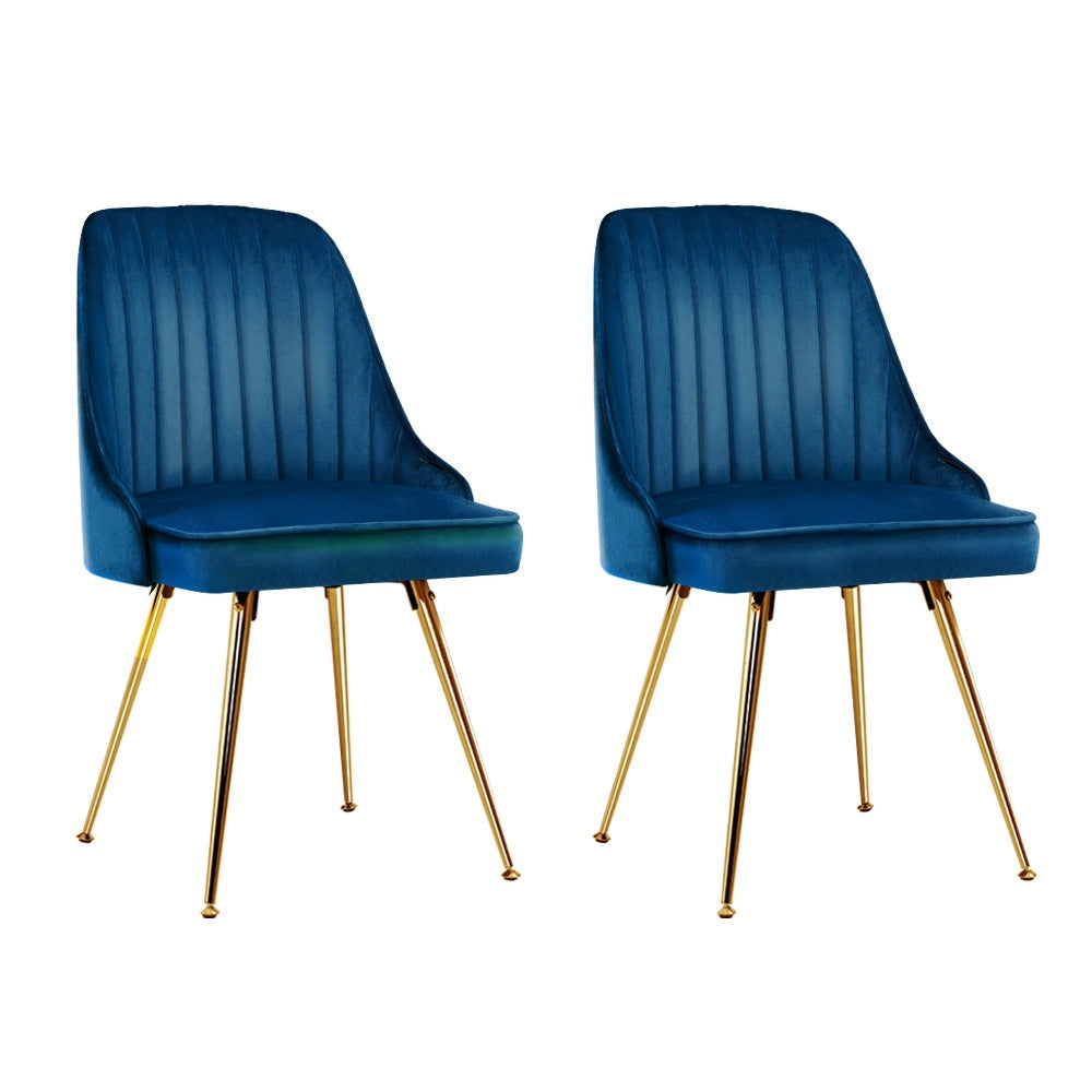 Set of 2 Dining Chairs Retro Chair Cafe Kitchen Modern Metal Legs Velvet Blue Fast shipping On sale