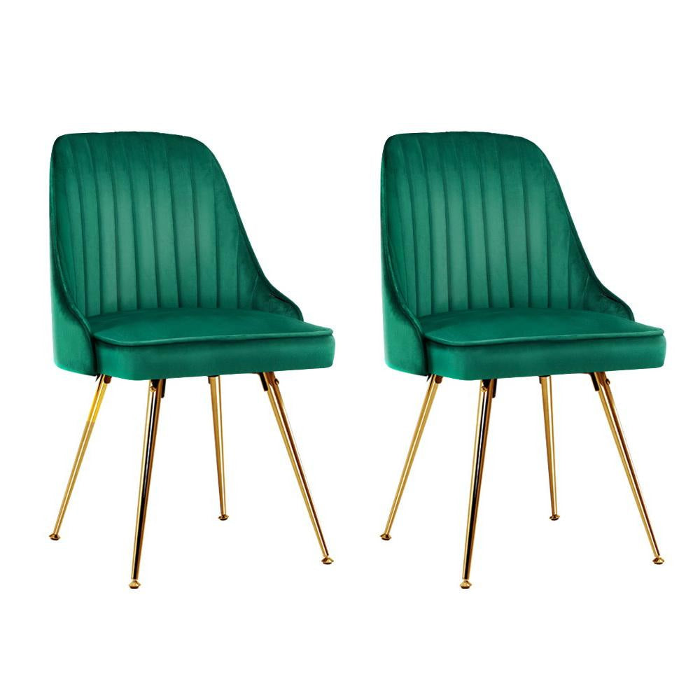 Set of 2 Dining Chairs Retro Chair Cafe Kitchen Modern Metal Legs Velvet Green Fast shipping On sale