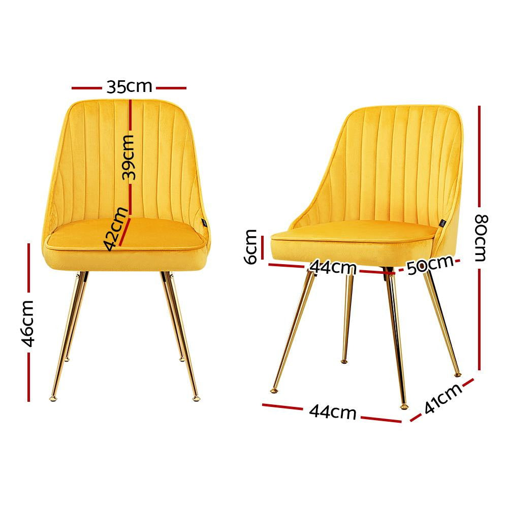 Set of 2 Dining Chairs Retro Chair Cafe Kitchen Modern Metal Legs Velvet Yellow Fast shipping On sale