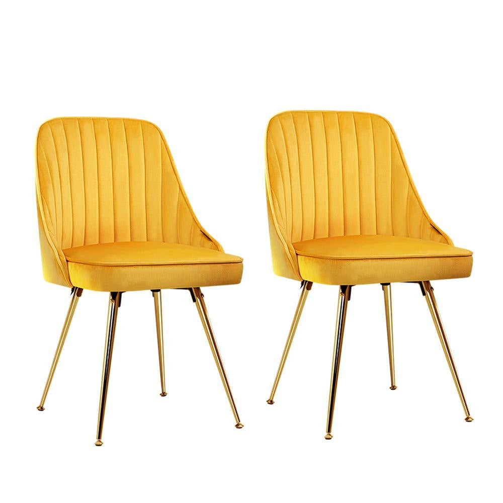 Set of 2 Dining Chairs Retro Chair Cafe Kitchen Modern Metal Legs Velvet Yellow Fast shipping On sale