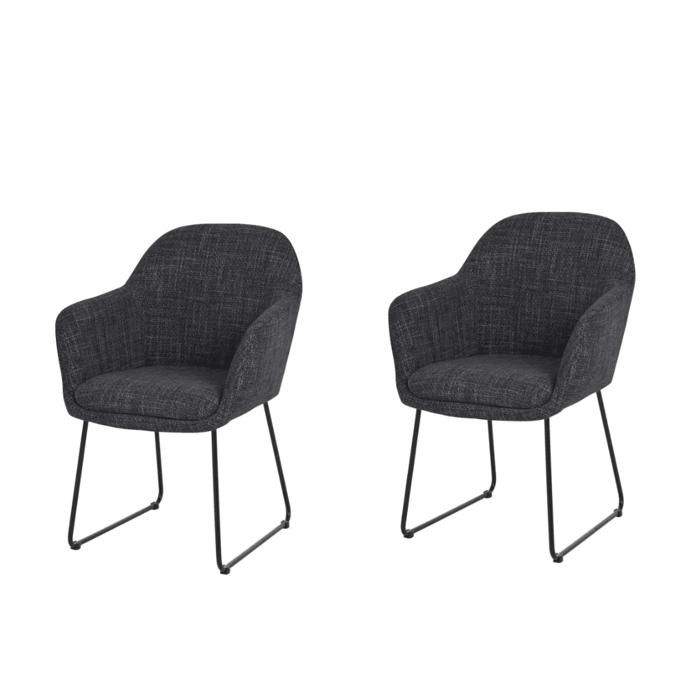 Set Of 2 Eleana Fabric Kitchen Dining Arm Chair Metal Legs - Black Fast shipping On sale