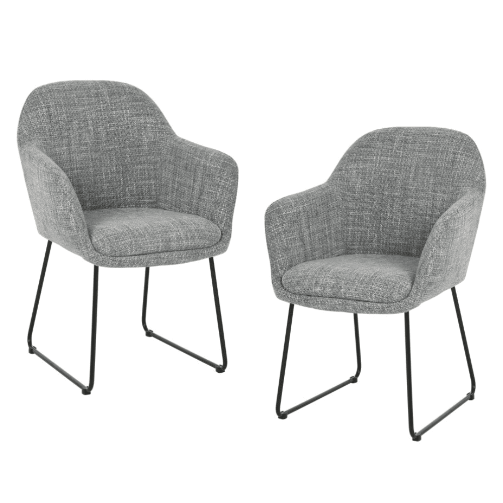 Set Of 2 Eleana Fabric Kitchen Dining Arm Chair Metal Legs - Grey Fast shipping On sale