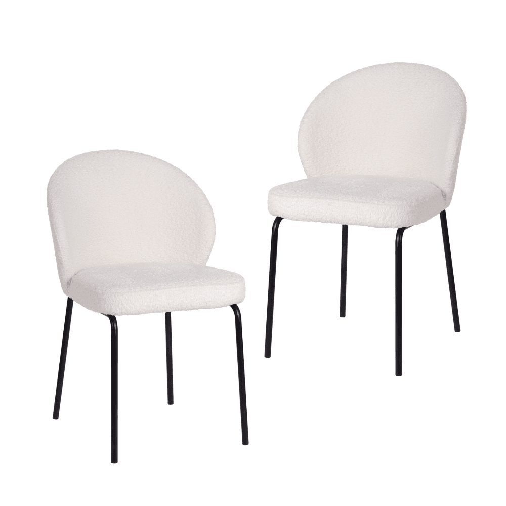 Set Of 2 Elena Modern Boucle Fabric Kitchen Dining Chairs Metal Frame - Ivory Chair Fast shipping On sale