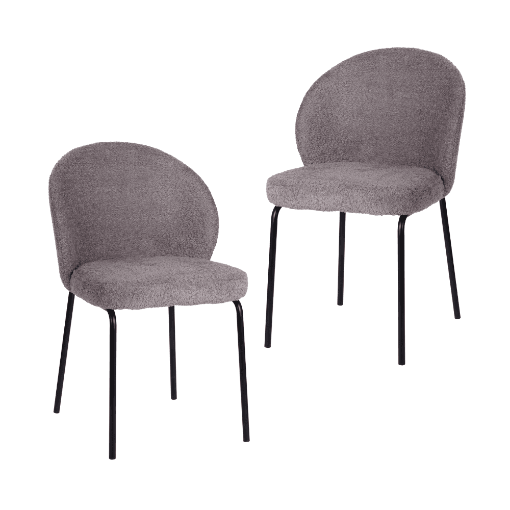 Set Of 2 Elena Modern Boucle Fabric Kitchen Dining Chairs Metal Frame - Pewter Chair Fast shipping On sale