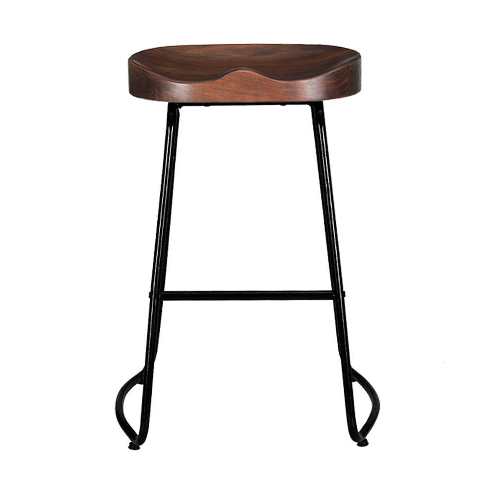 Set of 2 Elm Wood Backless Bar Stools 65cm - Black and Dark Natural Stool Fast shipping On sale