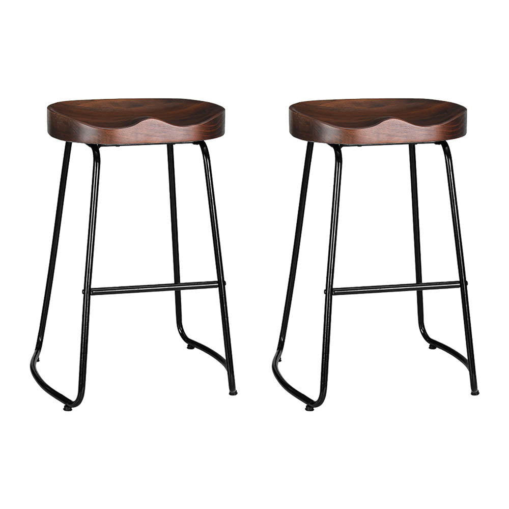 Set of 2 Elm Wood Backless Bar Stools 65cm - Black and Dark Natural Stool Fast shipping On sale