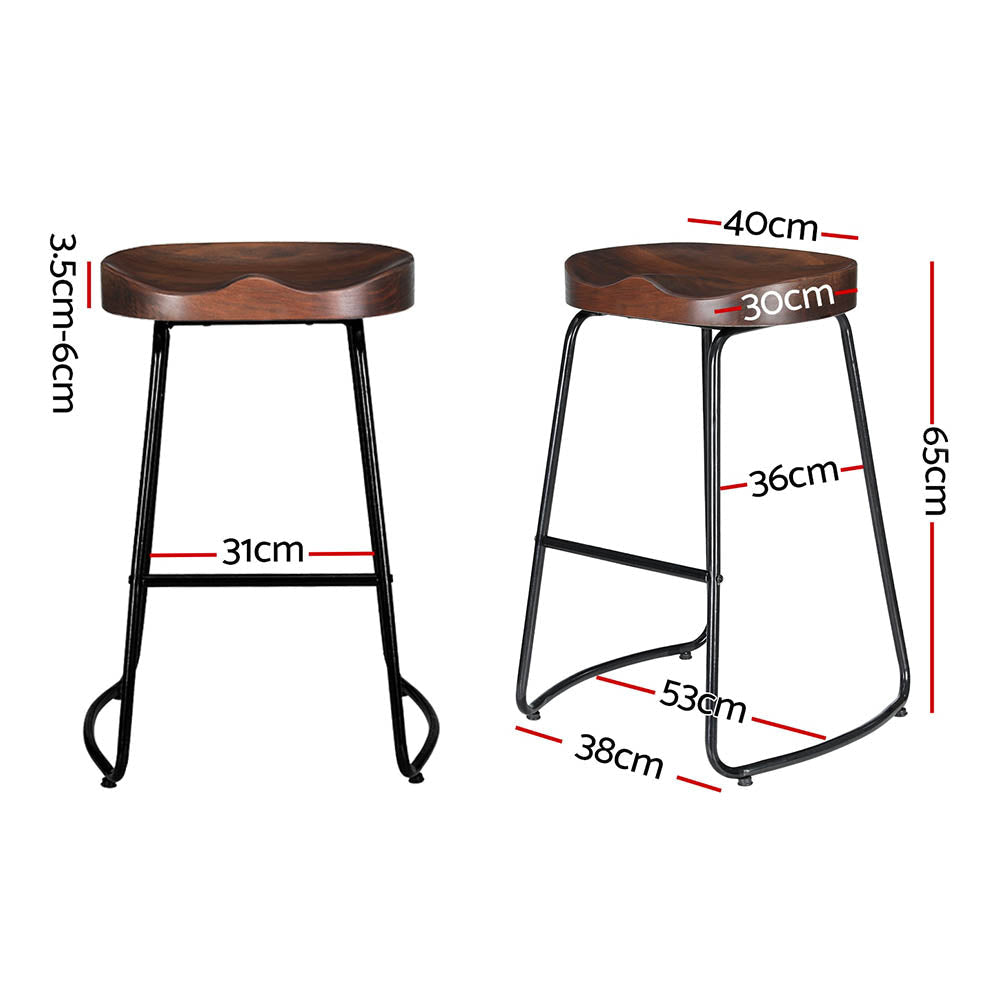 Set of 2 Elm Wood Backless Bar Stools 65cm - Black and Dark Natural Stool Fast shipping On sale