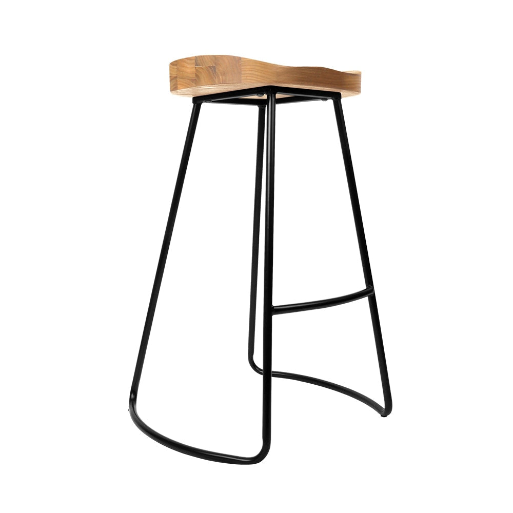 Set of 2 Elm Wood Backless Bar Stools 75cm - Black and Light Natural Stool Fast shipping On sale