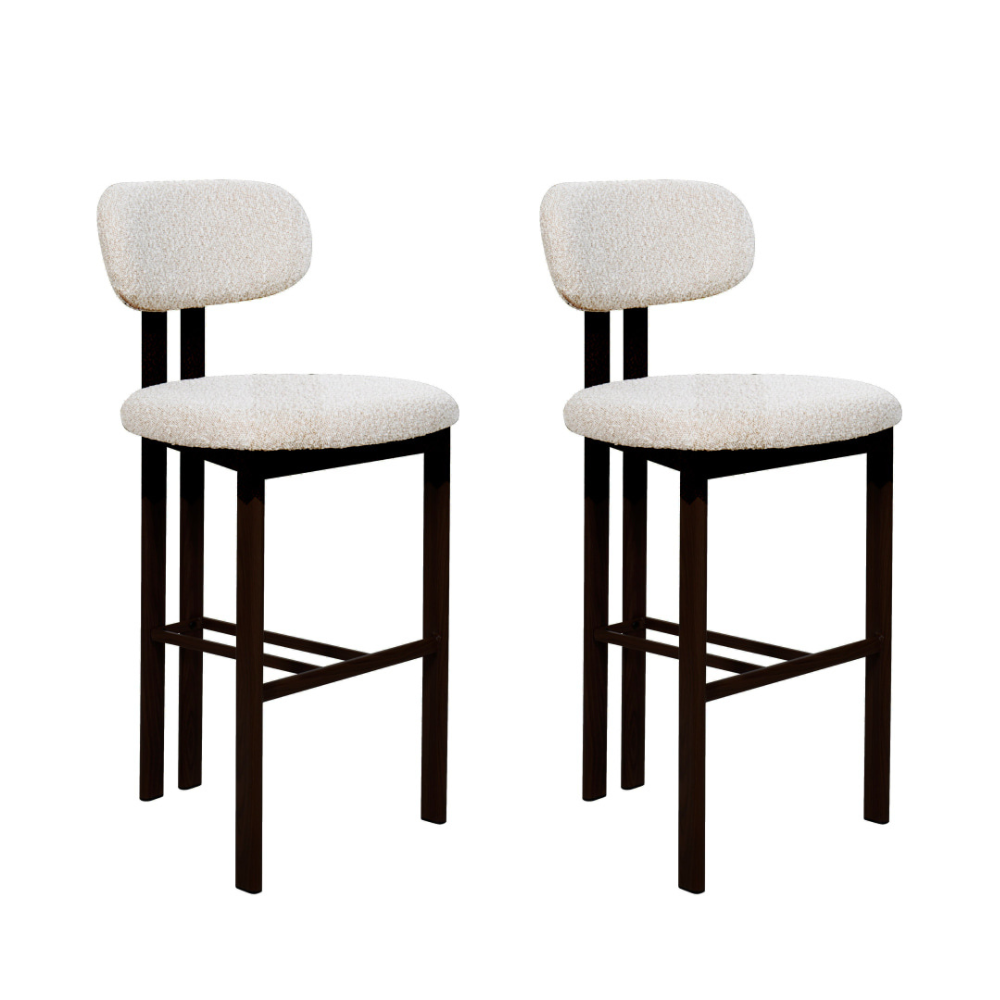 Set Of 2 Eloise Boucle Fabric Kitchen Counter Bar Stools Metal Legs Cream/Black Stool Fast shipping On sale