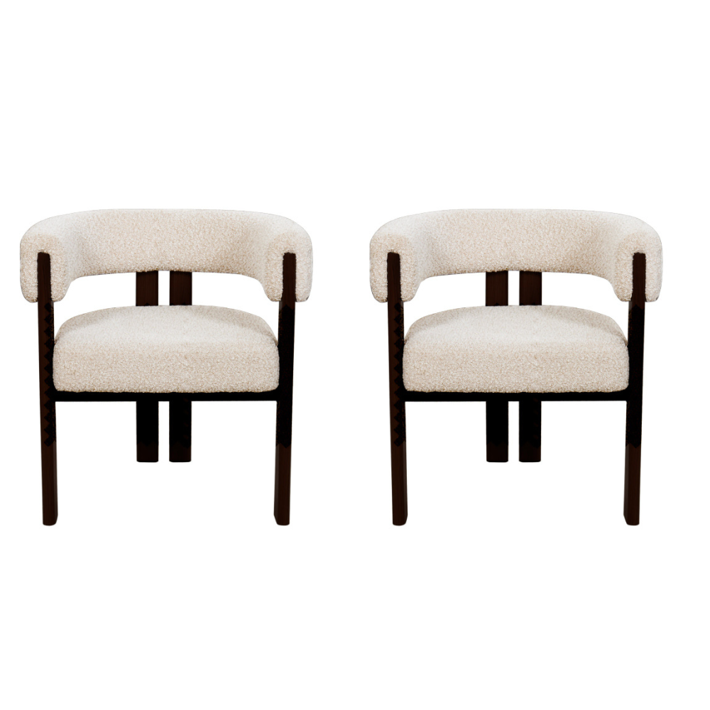 Set Of 2 Eloise Boucle Fabric Kitchen Dining Armchair Metal Legs Cream/Black Chair Fast shipping On sale