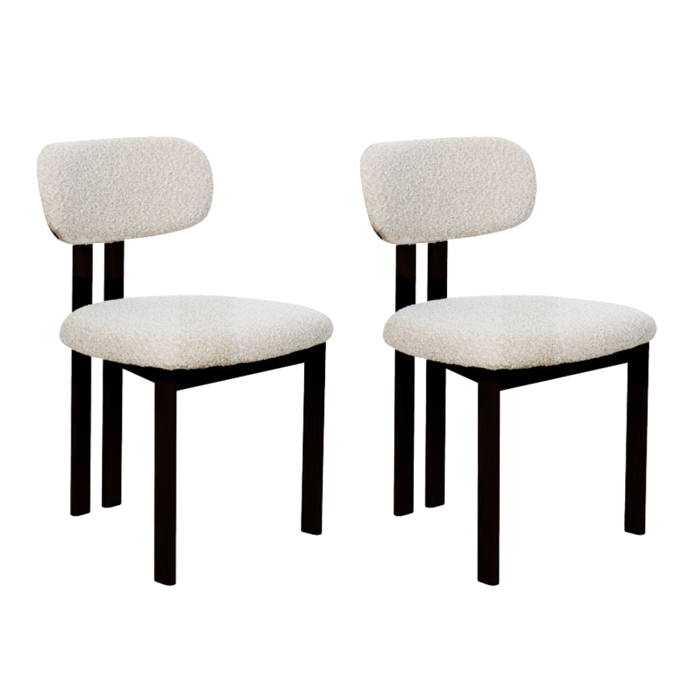 Set Of 2 Eloise Boucle Fabric Kitchen Dining Chair Metal Legs Cream/Black Fast shipping On sale