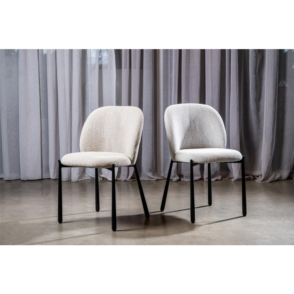 Set Of 2 Elvio Boucle Fabric Kitchen Dining Side Chair Black Powder Coated Legs Oyster Fast shipping On sale