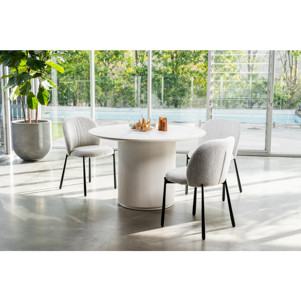 Set Of 2 Elvio Boucle Fabric Kitchen Dining Side Chair Black Powder Coated Legs Oyster Fast shipping On sale