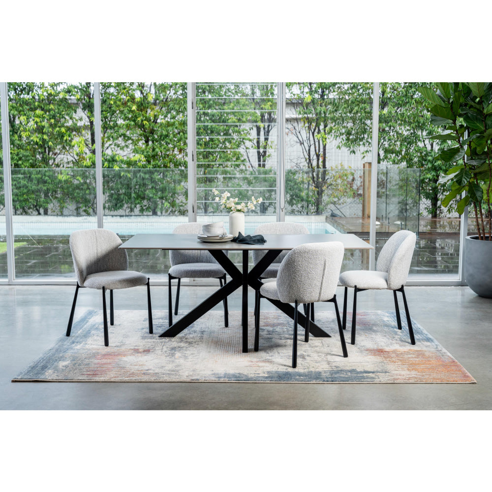 Set Of 2 Elvio Boucle Fabric Kitchen Dining Side Chair Black Powder Coated Legs Oyster Fast shipping On sale