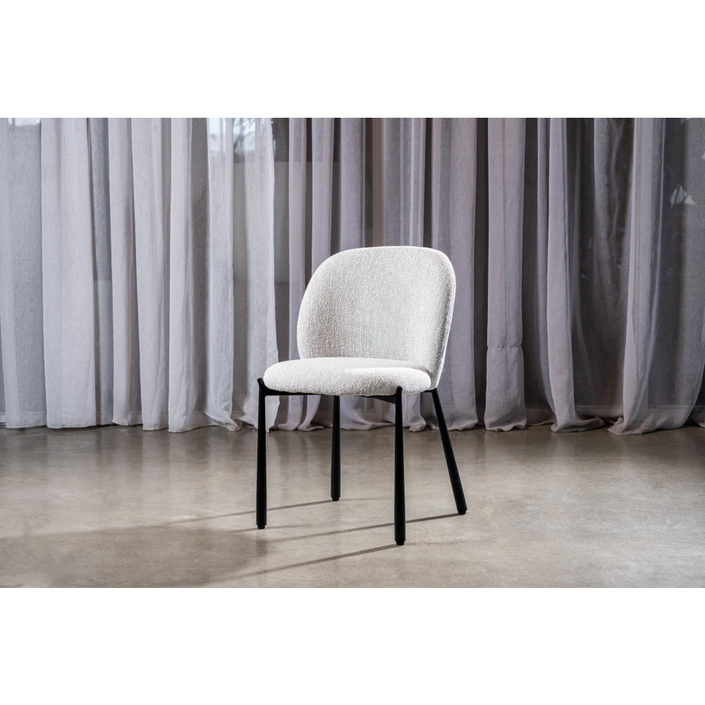 Set Of 2 Elvio Boucle Fabric Kitchen Dining Side Chair Black Powder Coated Legs Oyster Fast shipping On sale