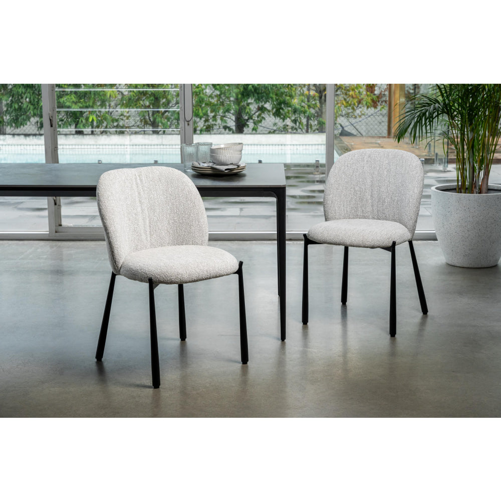 Set Of 2 Elvio Boucle Fabric Kitchen Dining Side Chair Black Powder Coated Legs Oyster Fast shipping On sale
