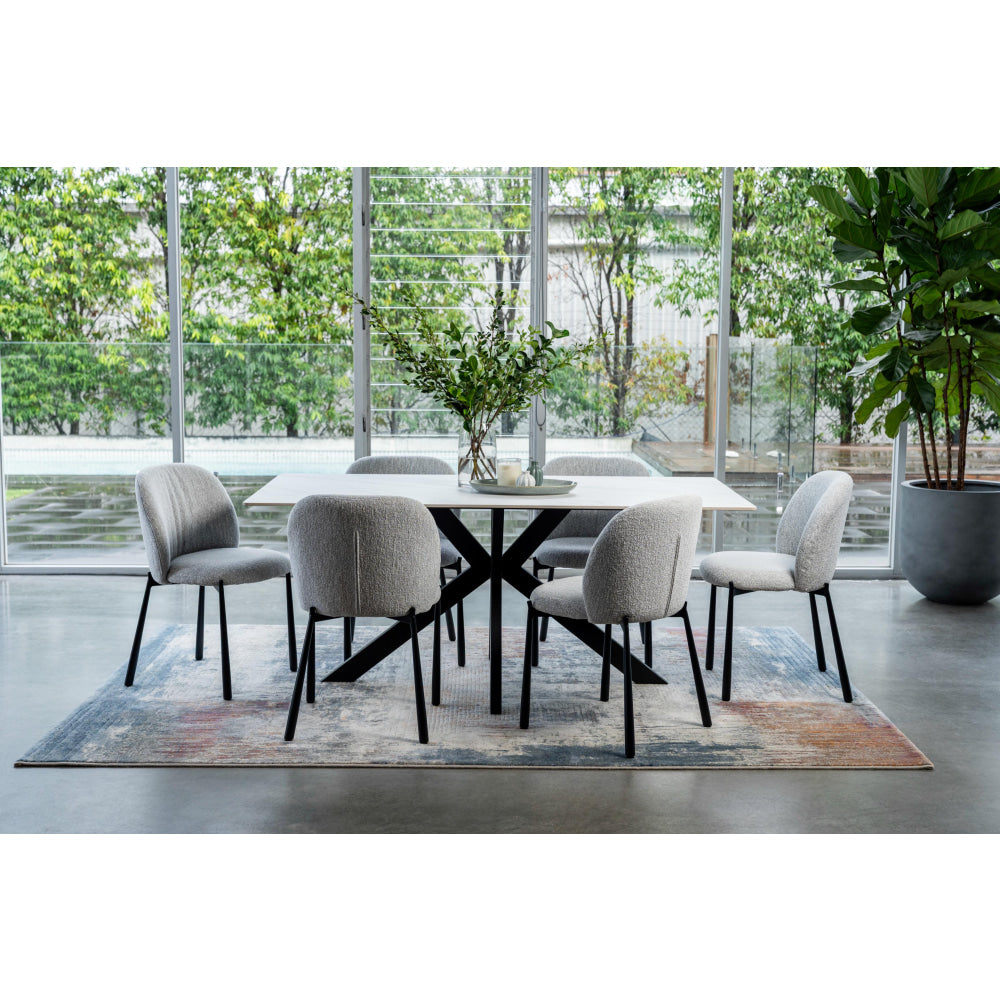 Set Of 2 Elvio Boucle Fabric Kitchen Dining Side Chair Black Powder Coated Legs Oyster Fast shipping On sale