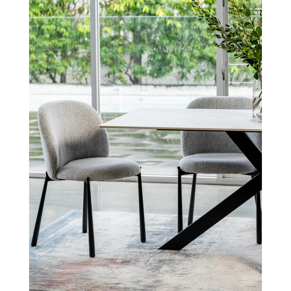 Set Of 2 Elvio Boucle Fabric Kitchen Dining Side Chair Black Powder Coated Legs Oyster Fast shipping On sale