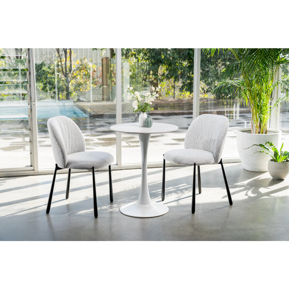 Set Of 2 Elvio Boucle Fabric Kitchen Dining Side Chair Black Powder Coated Legs Oyster Fast shipping On sale