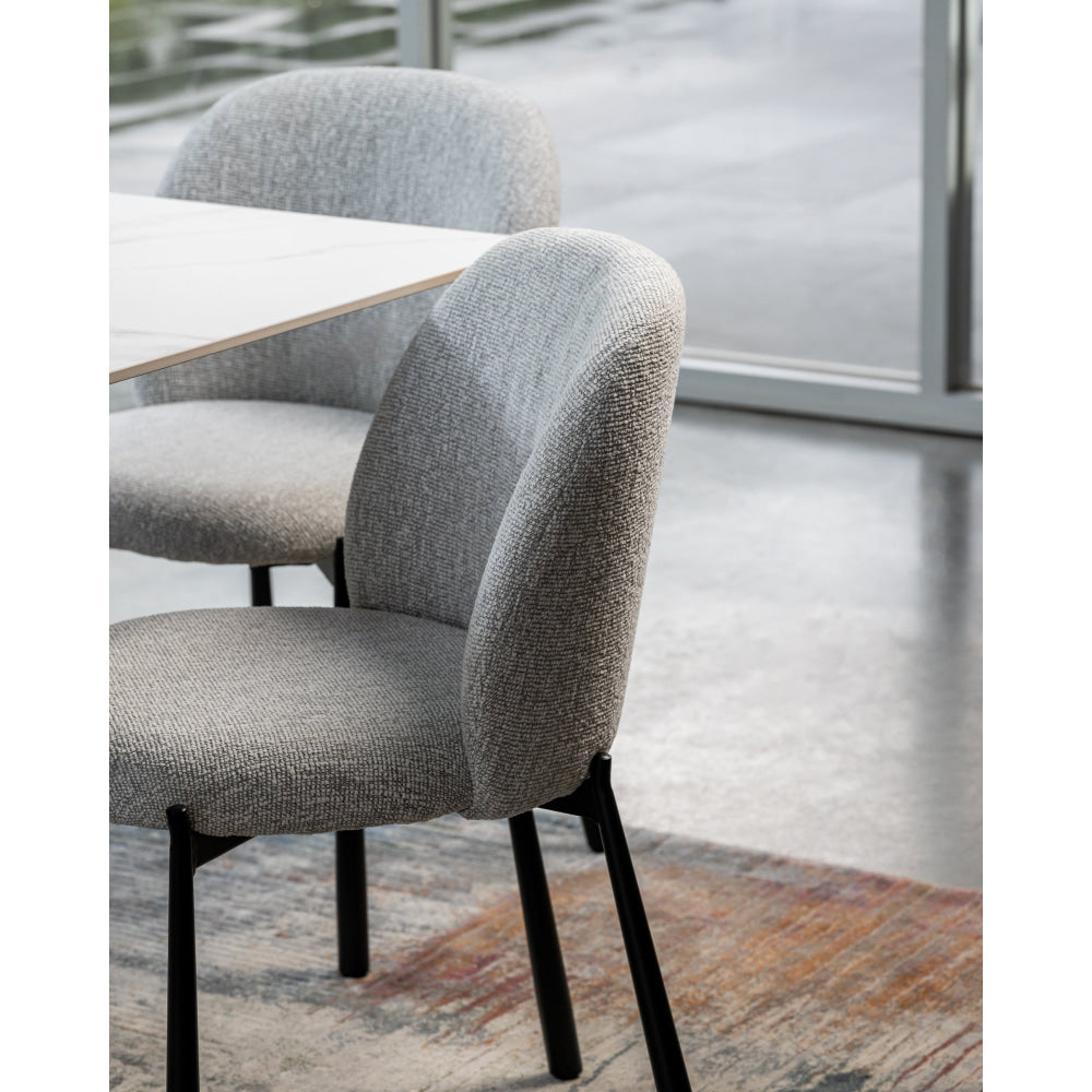 Set Of 2 Elvio Boucle Fabric Kitchen Dining Side Chair Black Powder Coated Legs Oyster Fast shipping On sale