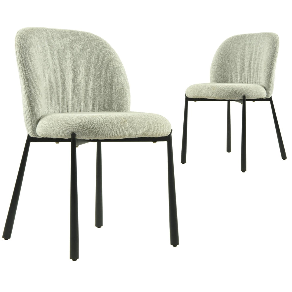 Set Of 2 Elvio Boucle Fabric Kitchen Dining Side Chair Black Powder Coated Legs Oyster Fast shipping On sale