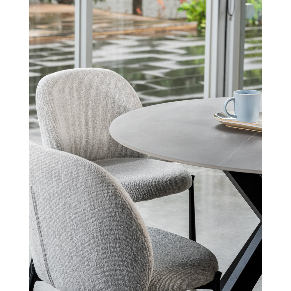 Set Of 2 Elvio Boucle Fabric Kitchen Dining Side Chair Black Powder Coated Legs Oyster Fast shipping On sale