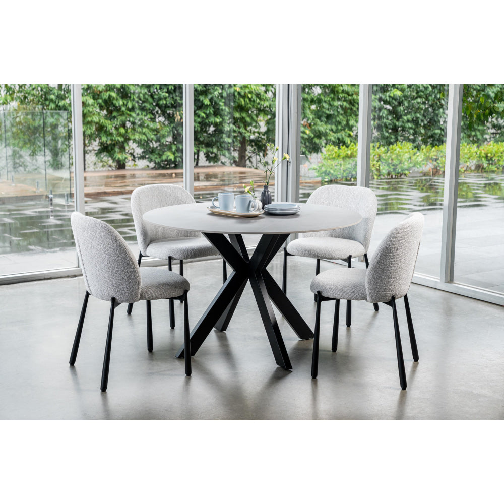 Set Of 2 Elvio Boucle Fabric Kitchen Dining Side Chair Black Powder Coated Legs Oyster Fast shipping On sale