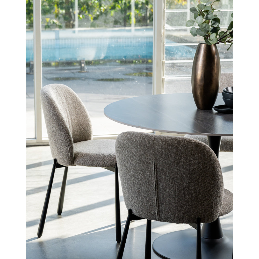 Set Of 2 Elvio Boucle Fabric Kitchen Dining Side Chair Black Powder Coated Legs Sand Fast shipping On sale