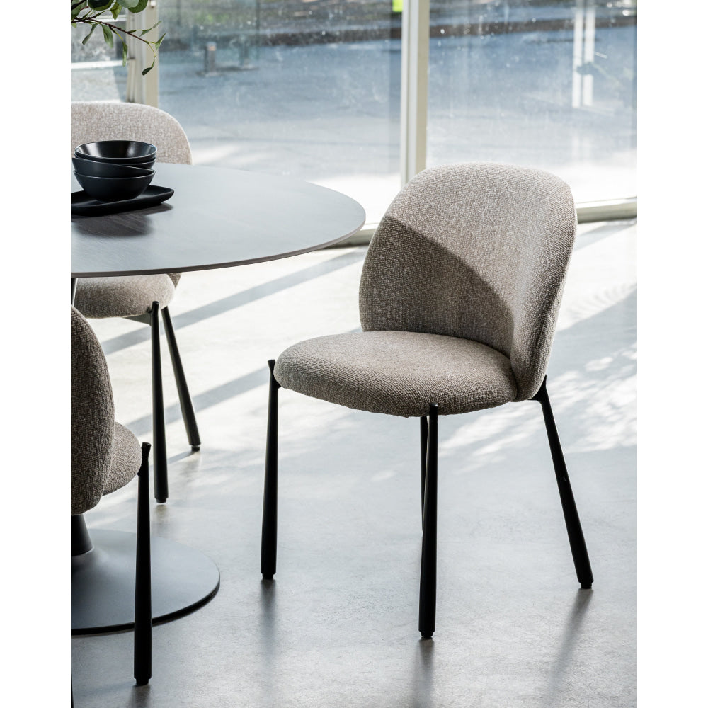 Set Of 2 Elvio Boucle Fabric Kitchen Dining Side Chair Black Powder Coated Legs Sand Fast shipping On sale