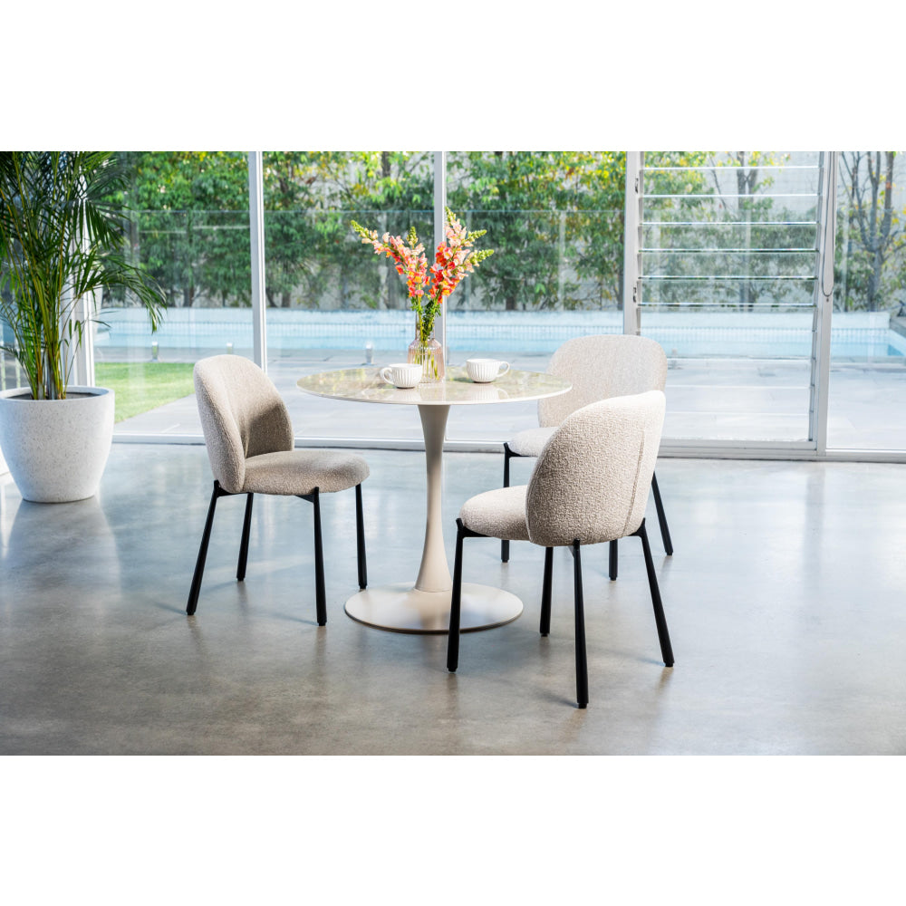 Set Of 2 Elvio Boucle Fabric Kitchen Dining Side Chair Black Powder Coated Legs Sand Fast shipping On sale