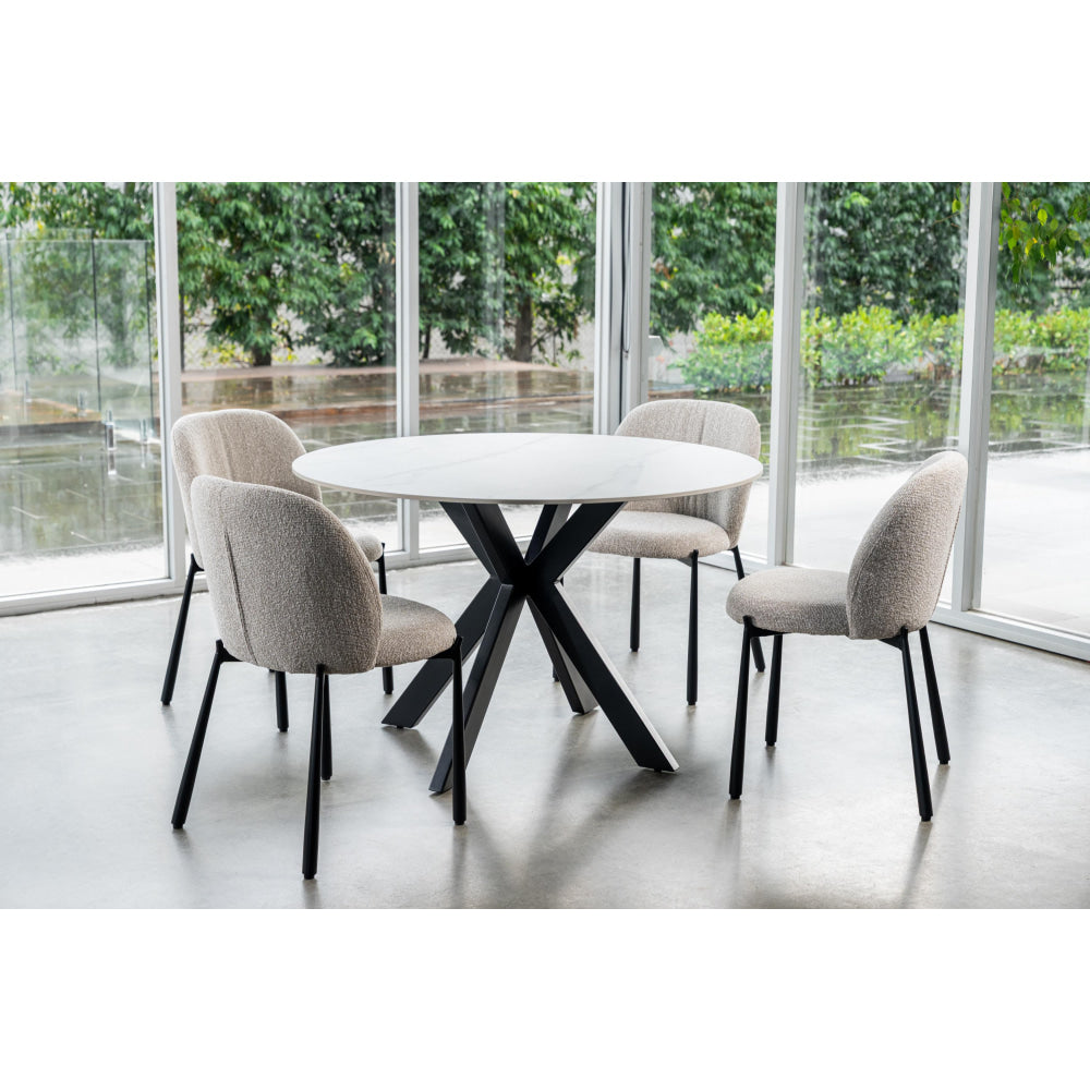 Set Of 2 Elvio Boucle Fabric Kitchen Dining Side Chair Black Powder Coated Legs Sand Fast shipping On sale