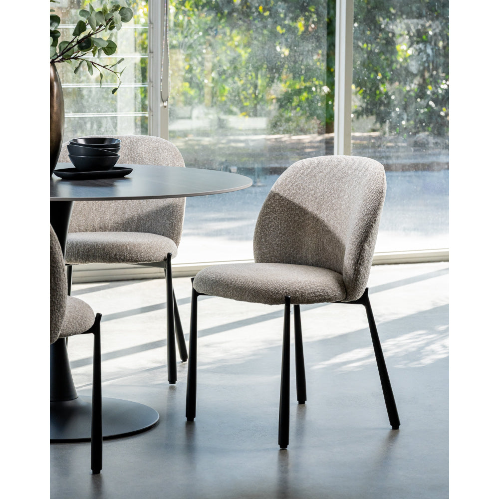 Set Of 2 Elvio Boucle Fabric Kitchen Dining Side Chair Black Powder Coated Legs Sand Fast shipping On sale