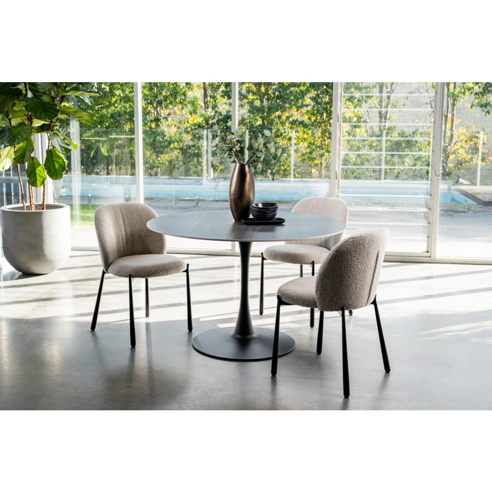 Set Of 2 Elvio Boucle Fabric Kitchen Dining Side Chair Black Powder Coated Legs Sand Fast shipping On sale