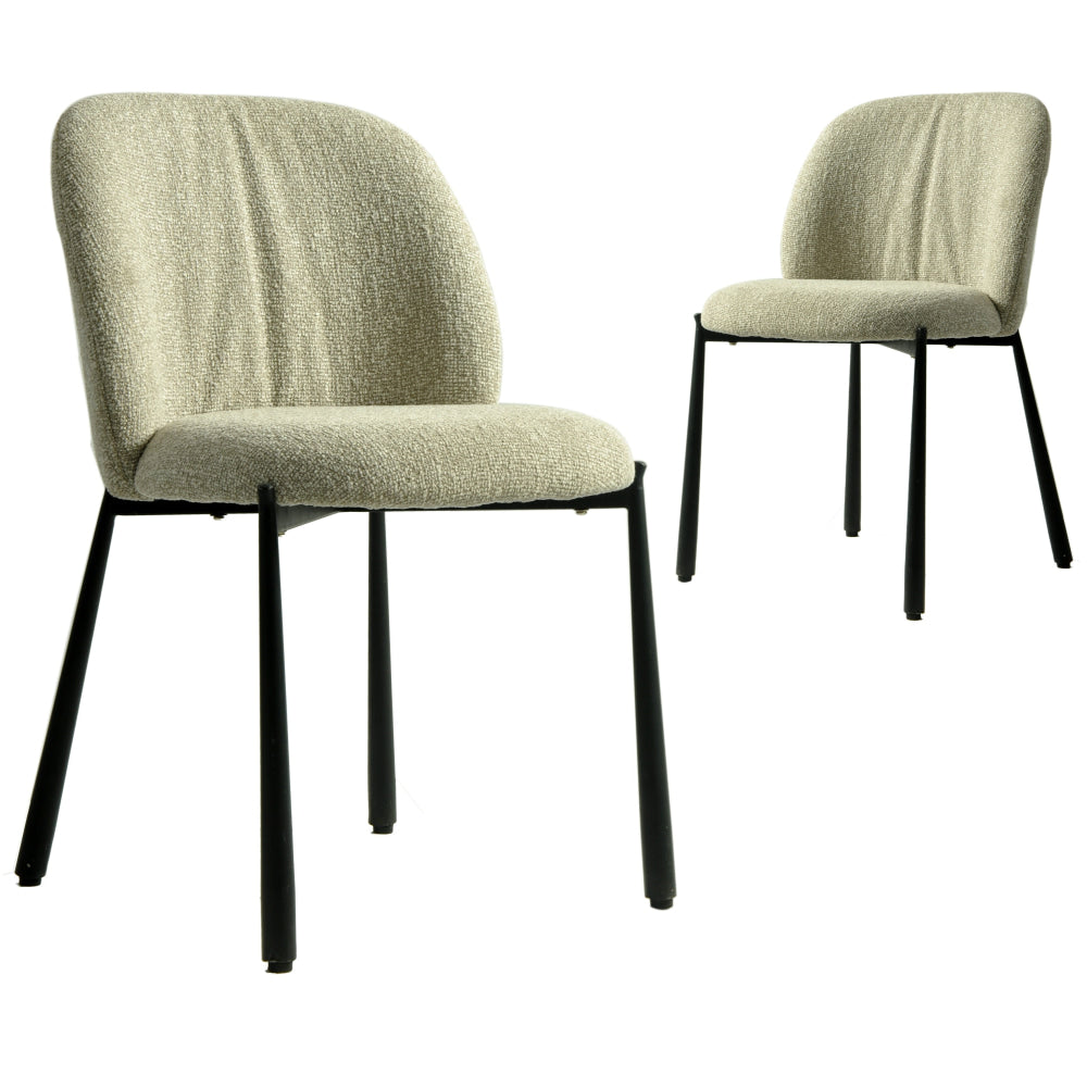 Set Of 2 Elvio Boucle Fabric Kitchen Dining Side Chair Black Powder Coated Legs Sand Fast shipping On sale