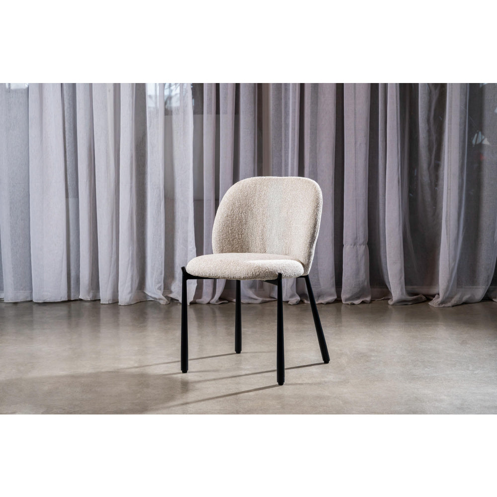 Set Of 2 Elvio Boucle Fabric Kitchen Dining Side Chair Black Powder Coated Legs Sand Fast shipping On sale