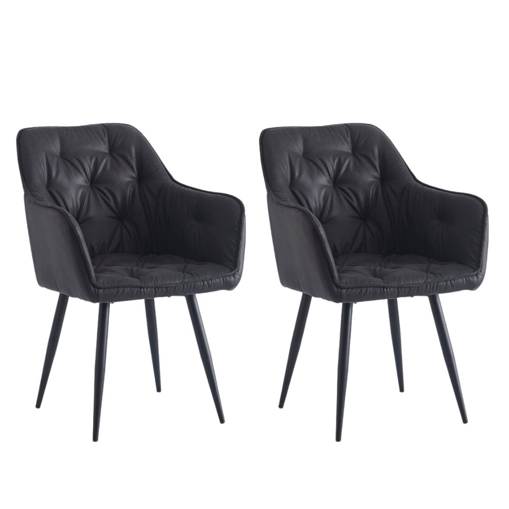 Set of 2 Dining Arm Chair Faux Suede Fabric Powder-Coated Metal Legs Black Fast shipping On sale